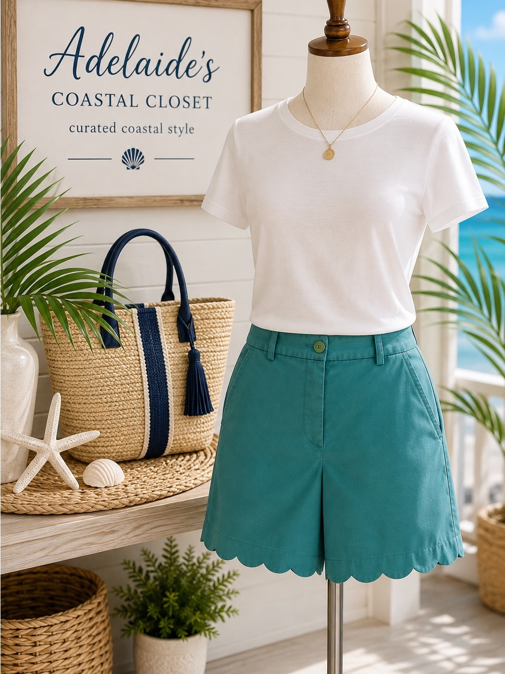 Talbots Scallop Hem Shorts Women’s Size 12 Emerald Green Stretch Chino 6” Inseam